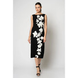 Rengin Womens Sleeveless Crepe Evening Dress with One-Sided 3D Floral In Black