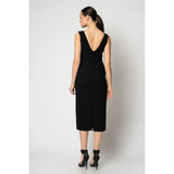 Rengin Womens Sleeveless Crepe Evening Dress with One-Sided 3D Floral In Black