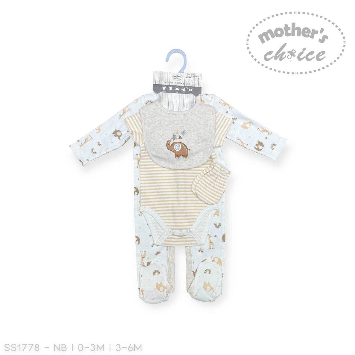 Mother's Choice Unisex Zoo 5 Piece Set In Stone