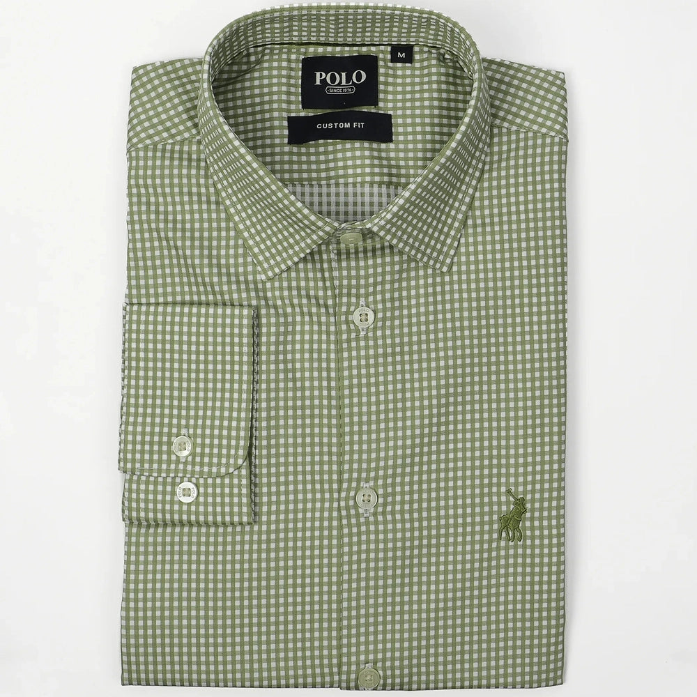 Polo Mens Check Long Sleeves Gingham Shirt In Sage/White