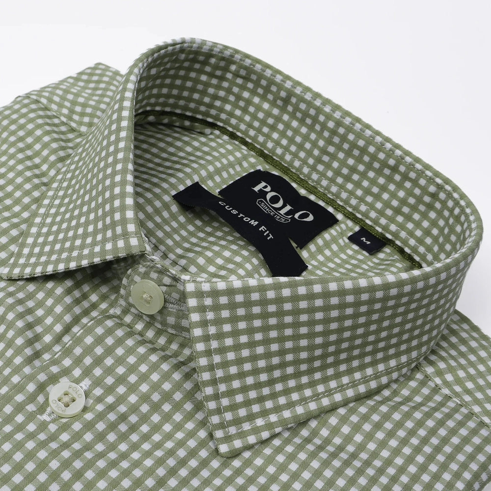 Polo Mens Check Long Sleeves Gingham Shirt In Sage/White