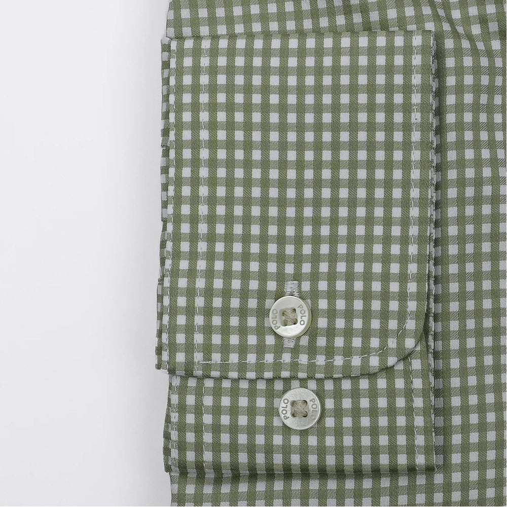 Polo Mens Check Long Sleeves Gingham Shirt In Sage/White