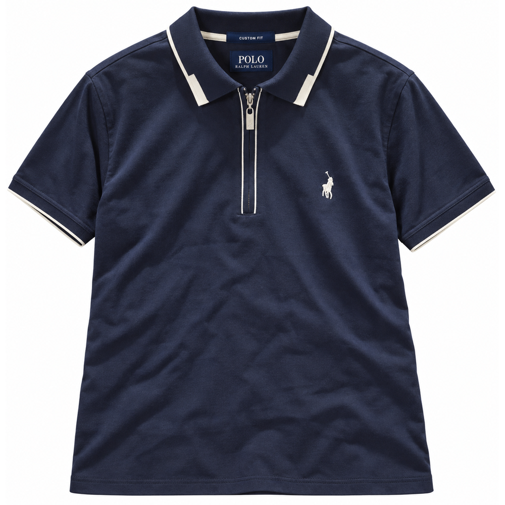 Polo Mens Plain Tipped Short Sleeve Golfer In Navy