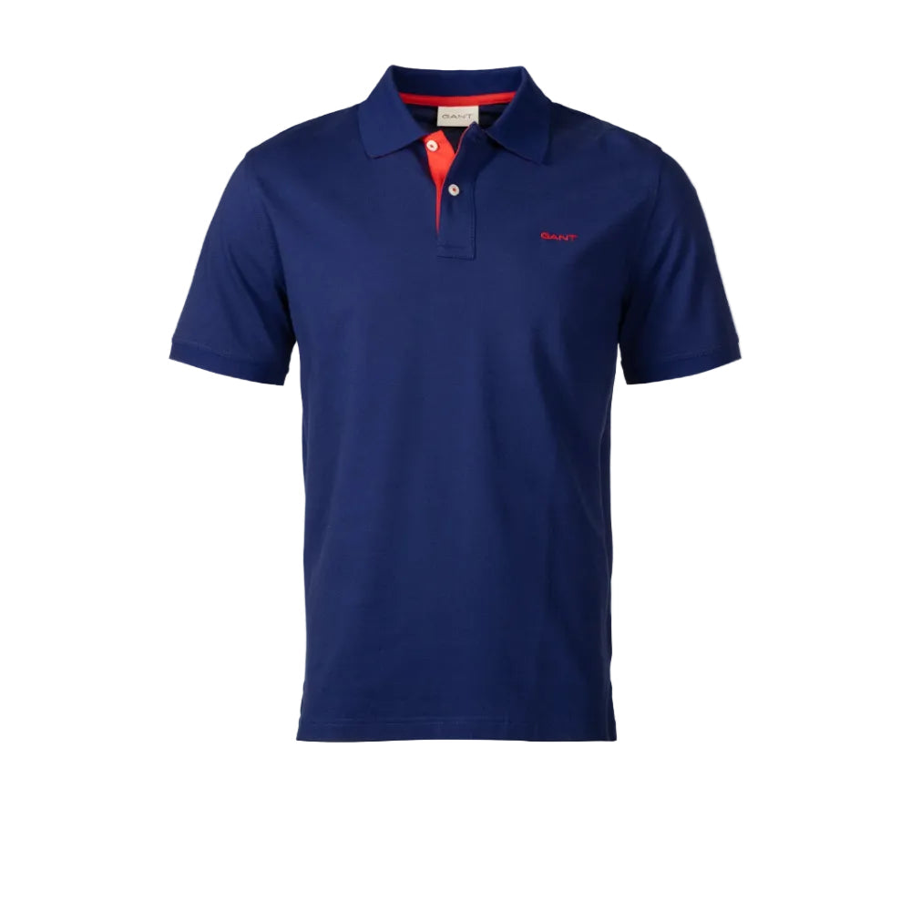 Gant Mens Reg Contrast Pique Golfer In Navy