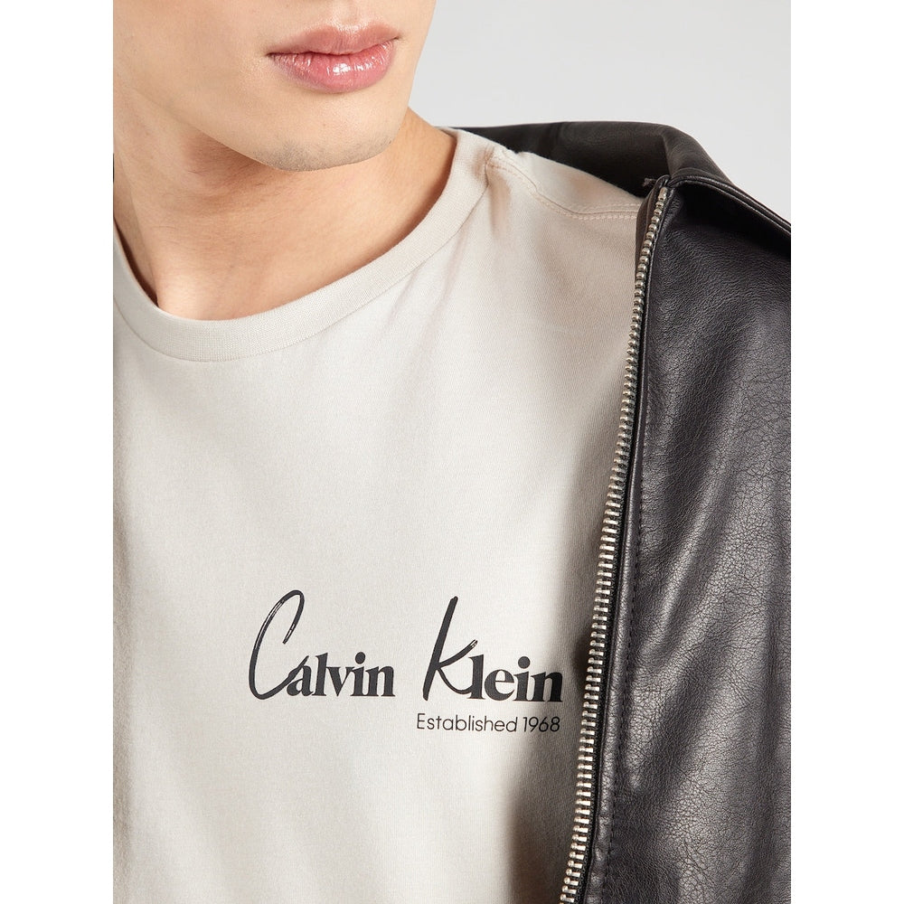 Calvin Klein Mens Eu Jeans Graphic T-Shirt In Beige