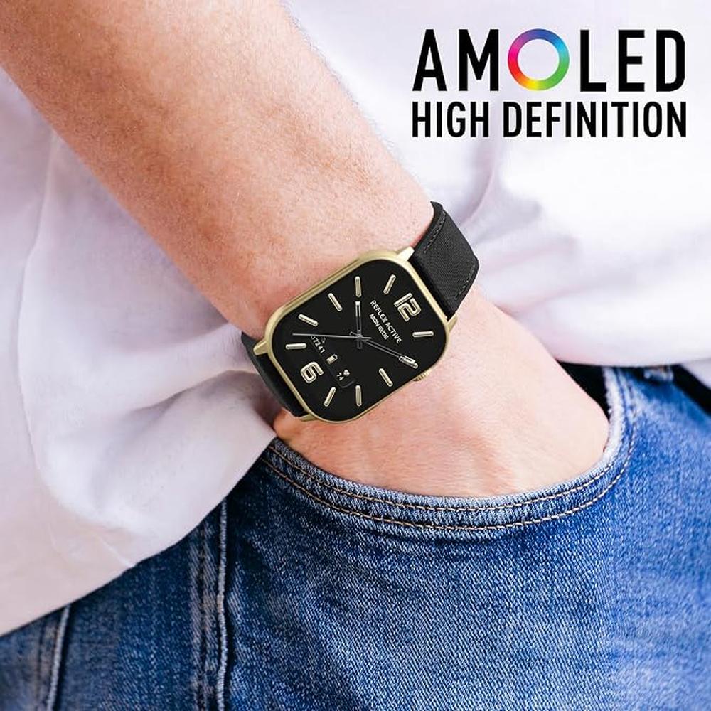 Reflex Active Mens Amoled XI Gold Case Silicone Strap Watch In Black