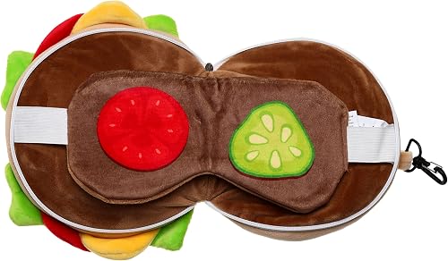 Relaxeazzz Fast Food Burger Round Plush Eye Mask & Travel Pillow In Brown
