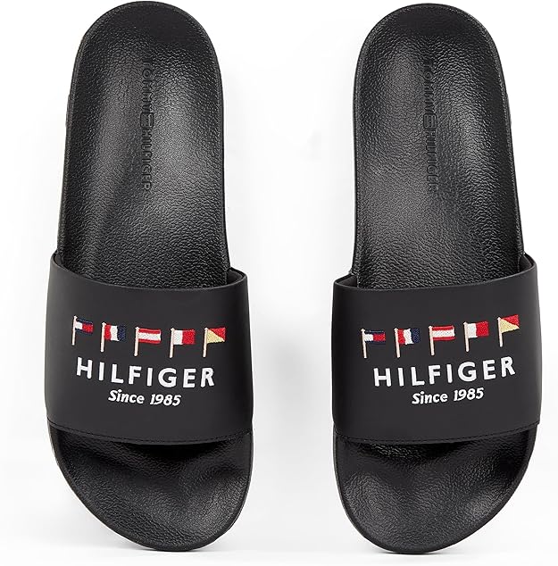 Tommy Hilfiger Mens Flags Pool Slides Black