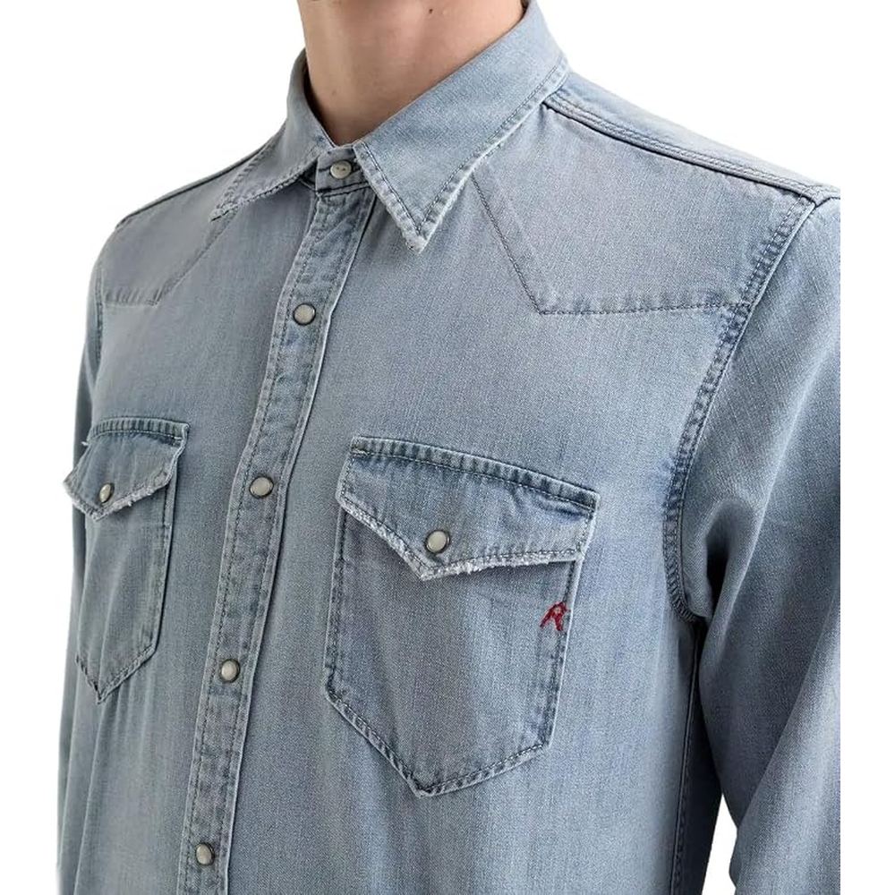 Replay Mens Long Sleeves Shirt In Light Blue