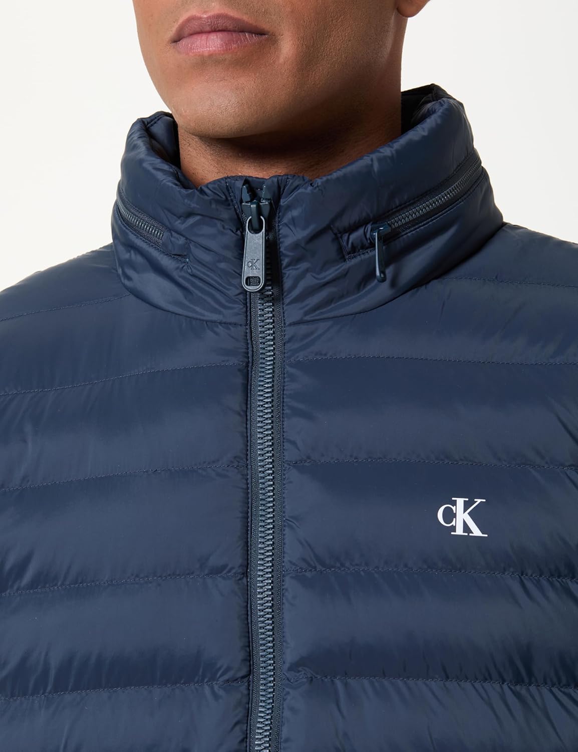 Calvin Klein Mens Nylon Hooded Puffer Jacket In Navy