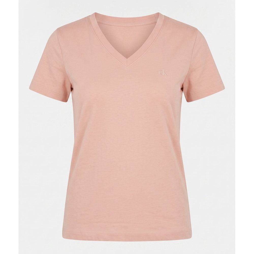 Calvin Klein Womens Short Sleeve Monogram V-neck T-Shirt In Peach