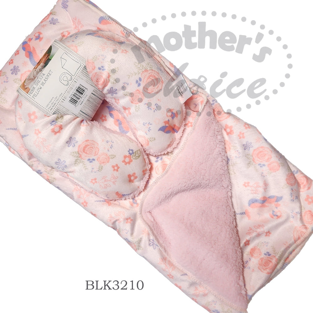 Mother's Choice Unisex Kiddies Pillow & Blanket Flowers & Unicorn In Pink Multi