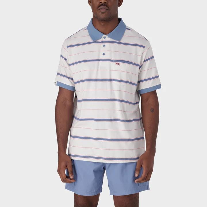 Jeep Mens Yarn Dye Stripe Golfer In Mist