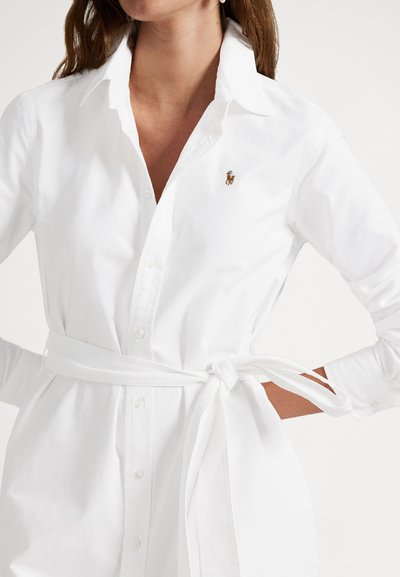 Polo Womens Sarah Belted Shirt Dress In White
