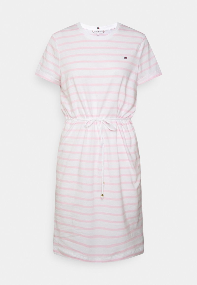Tommy Hilfiger Womens Cool Stp C-Nk Short Sleeve Stripe Dress In White/Pink