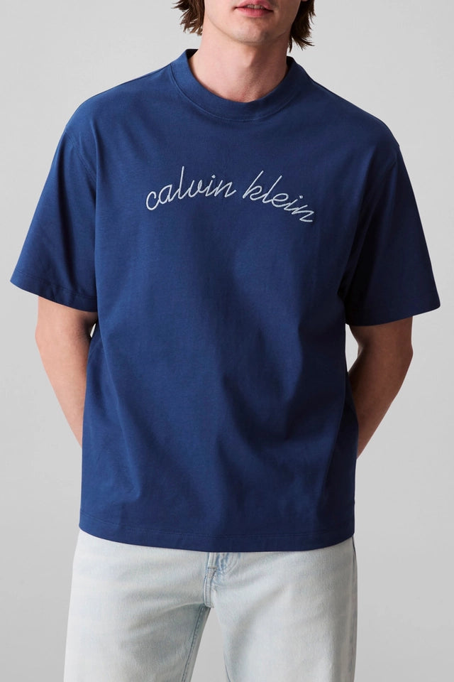 Calvin Klein Mens Center Chain Stitch T-Shirt In Blue