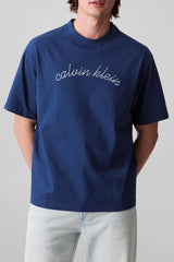Calvin Klein Mens Center Chain Stitch T-Shirt In Blue