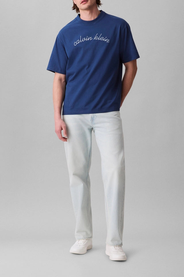 Calvin Klein Mens Center Chain Stitch T-Shirt In Blue