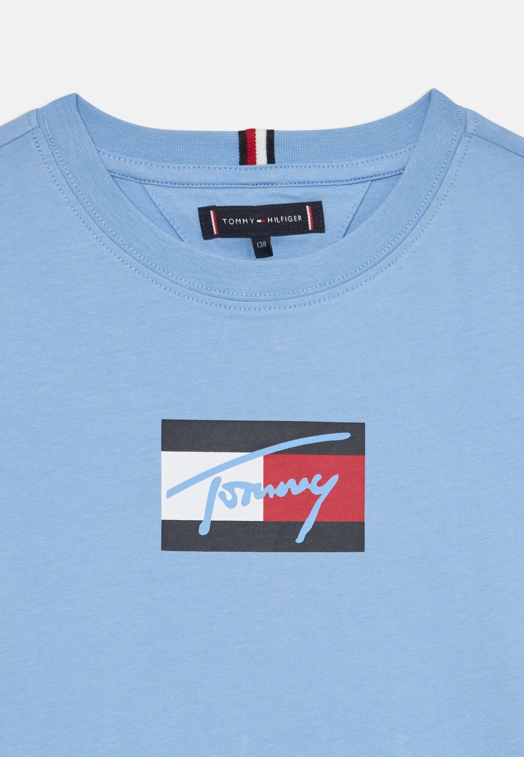 Tommy Hilfiger Boys Script Flag Print T-Shirt In Blue