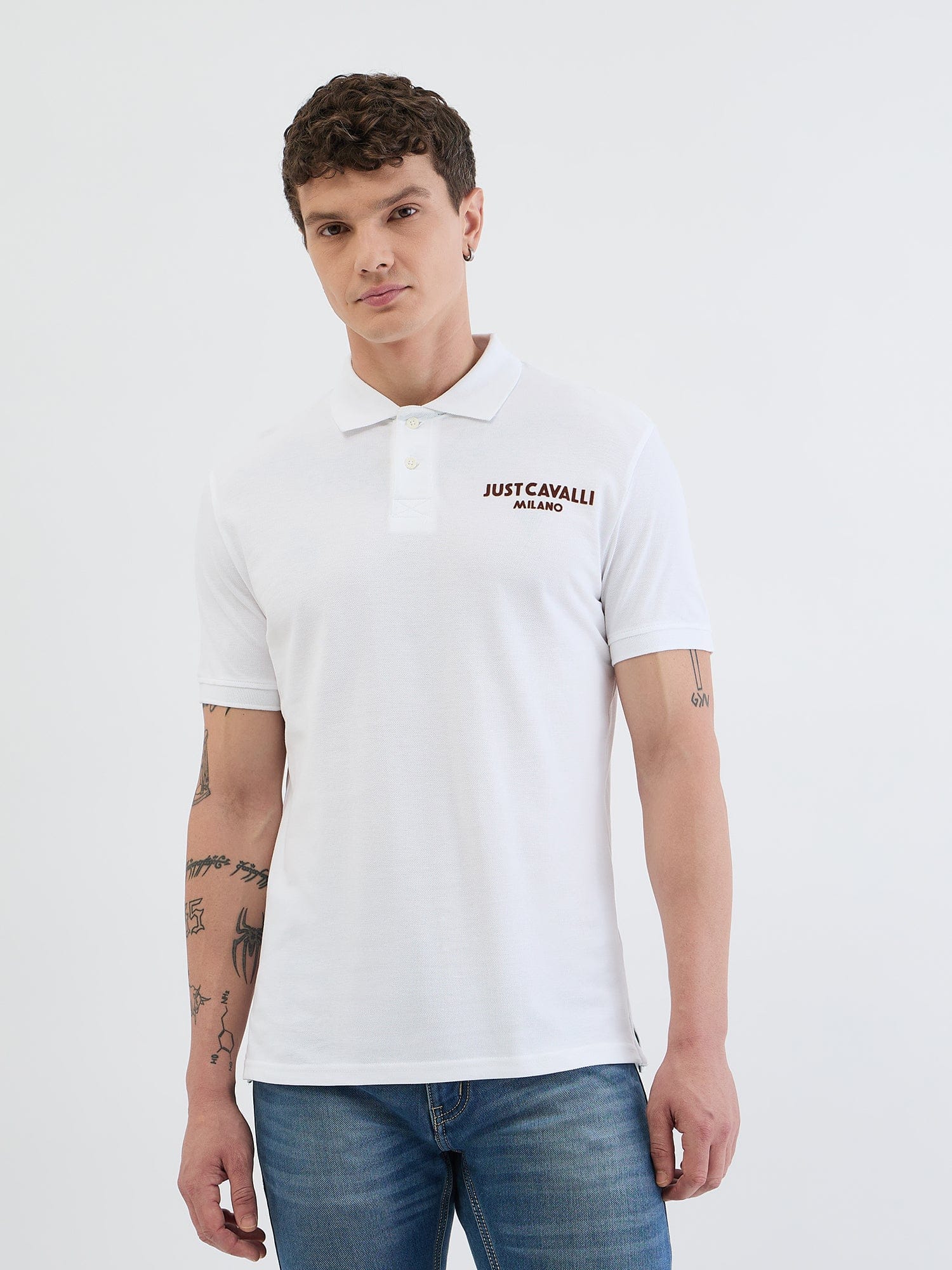 Just Cavalli Mens Cotton Golfer In White