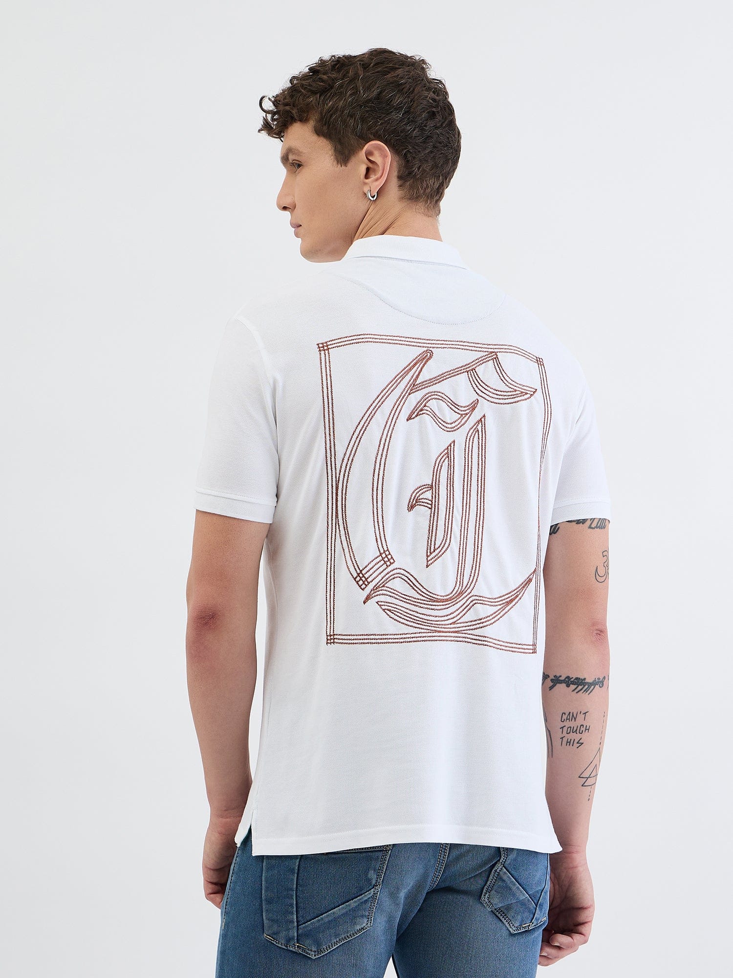 Just Cavalli Mens Cotton Golfer In White