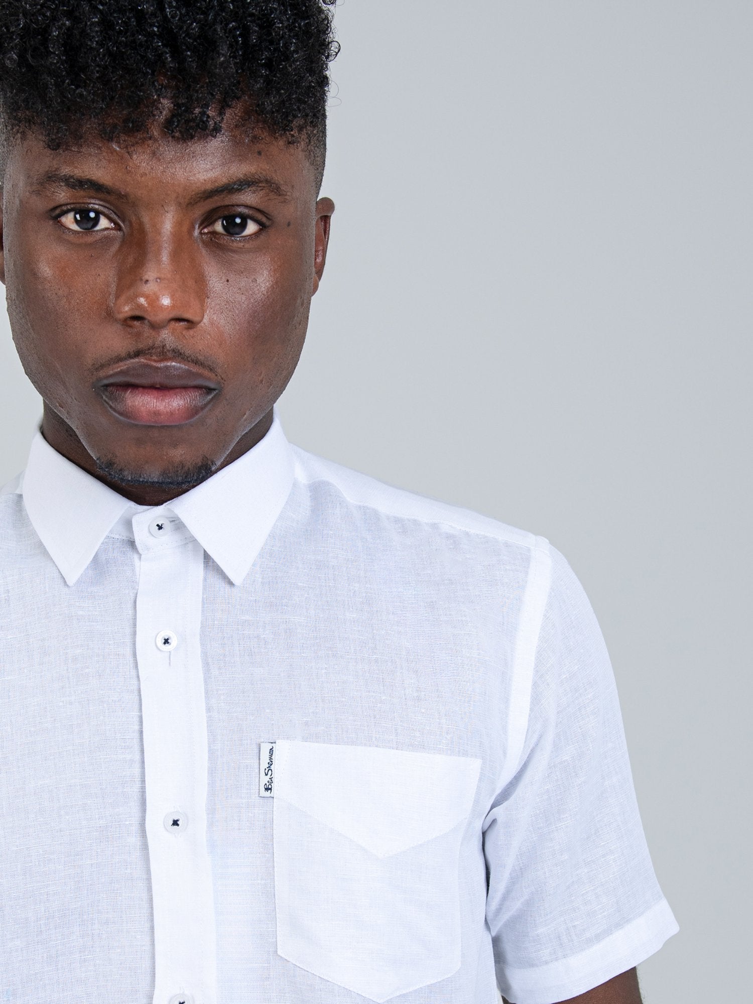 Ben Sherman Mens Short Sleeve White Linen Shirt