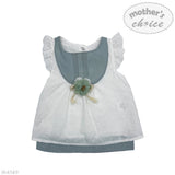 Mother's Choice Girls Cotton Half Sleves Linen Dress Summer Dip In White/Blue