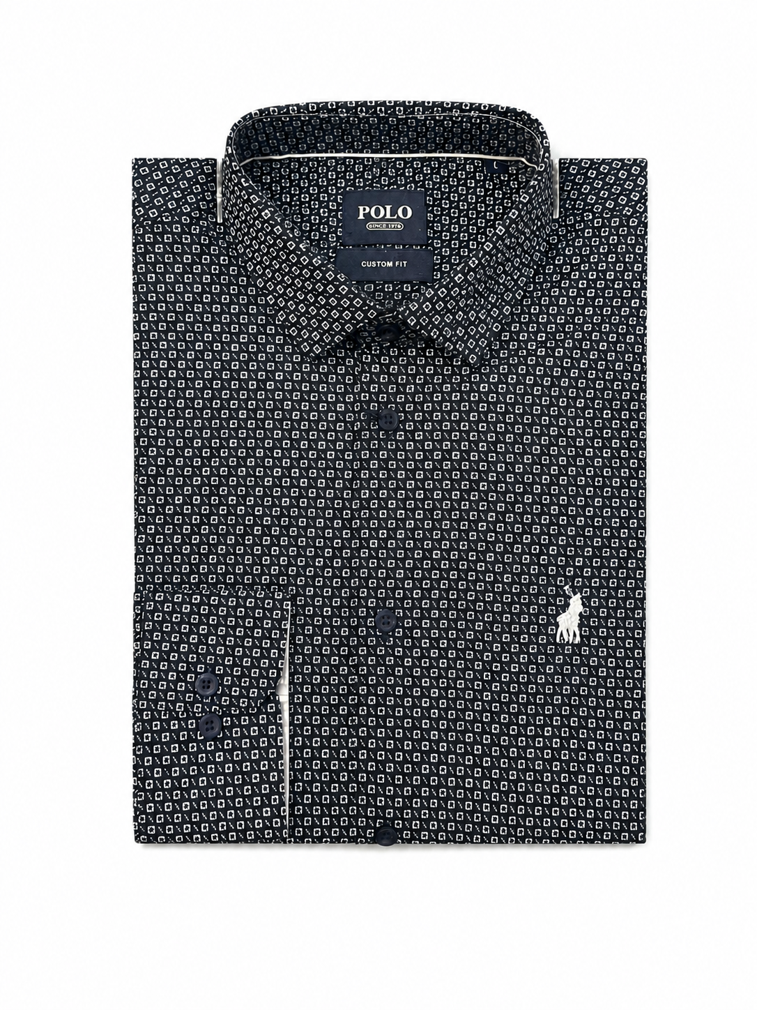 Polo Mens Geoment Print Long Sleeve Shirt In Navy