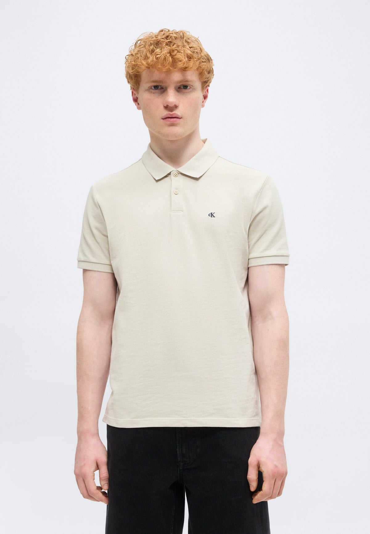 Calvin Klein Mens Monogram Pique Golfer In Beige