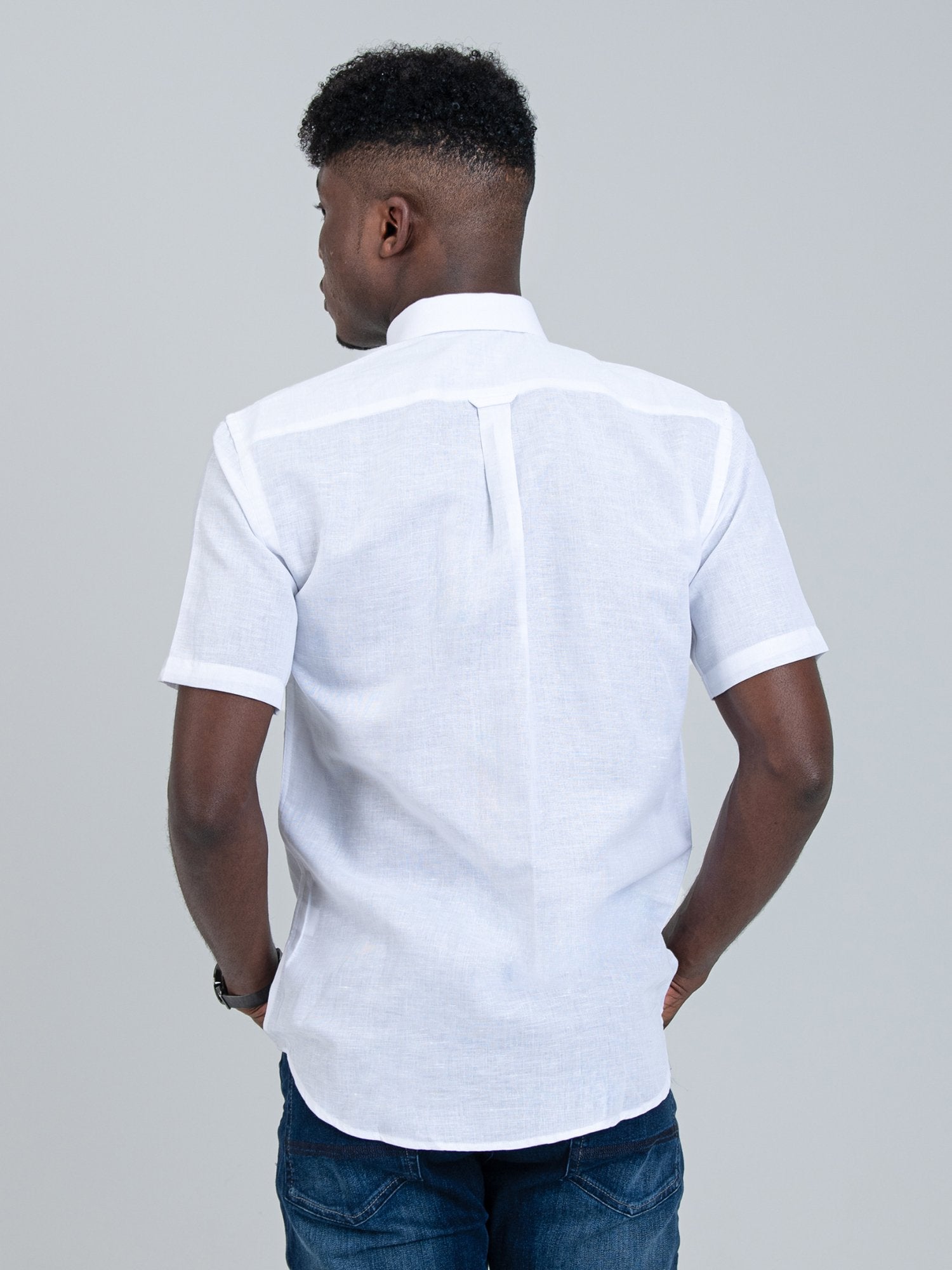 Ben Sherman Mens Short Sleeve White Linen Shirt