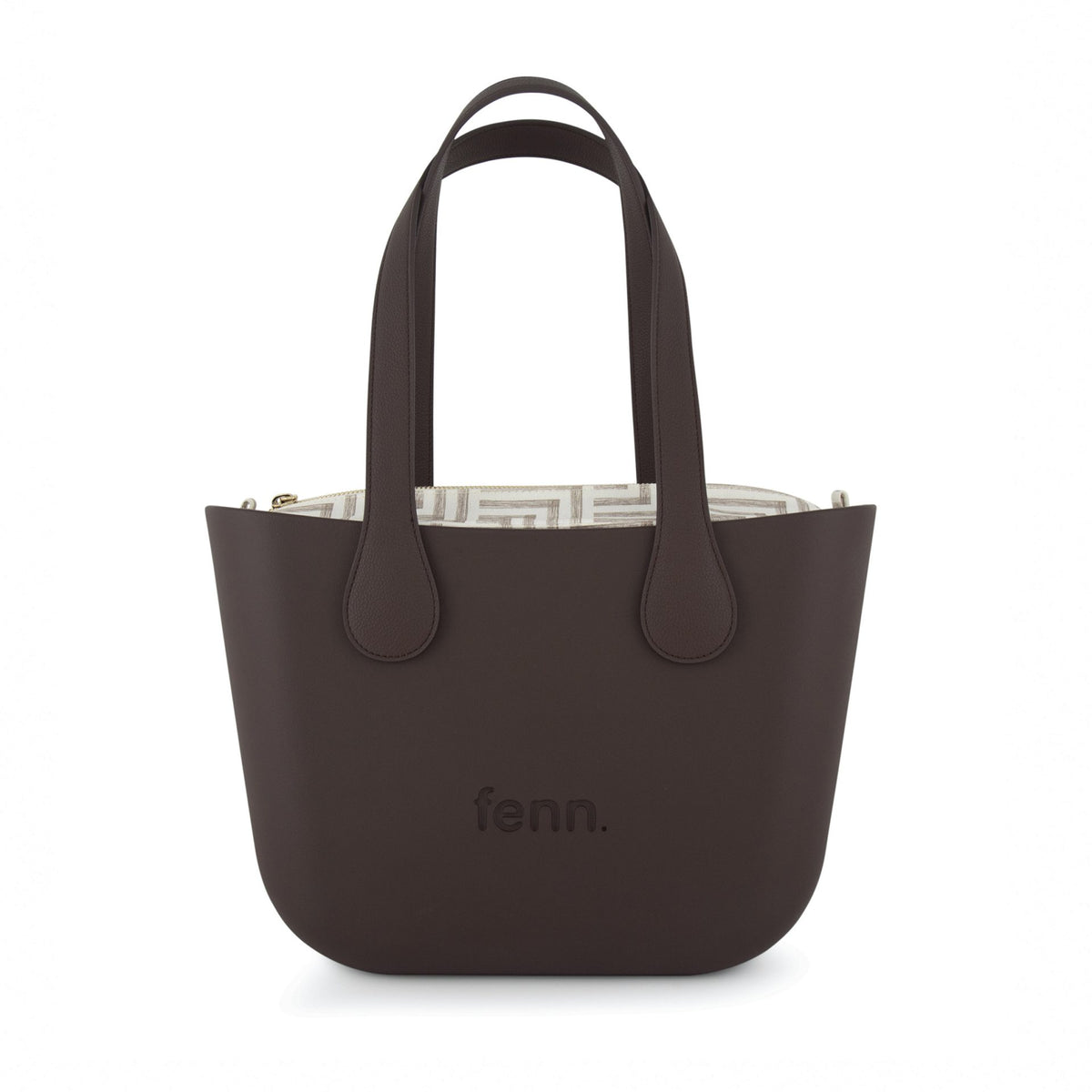 Fenn Gold Zip Printed Canvas Tote Bag In Chocolate