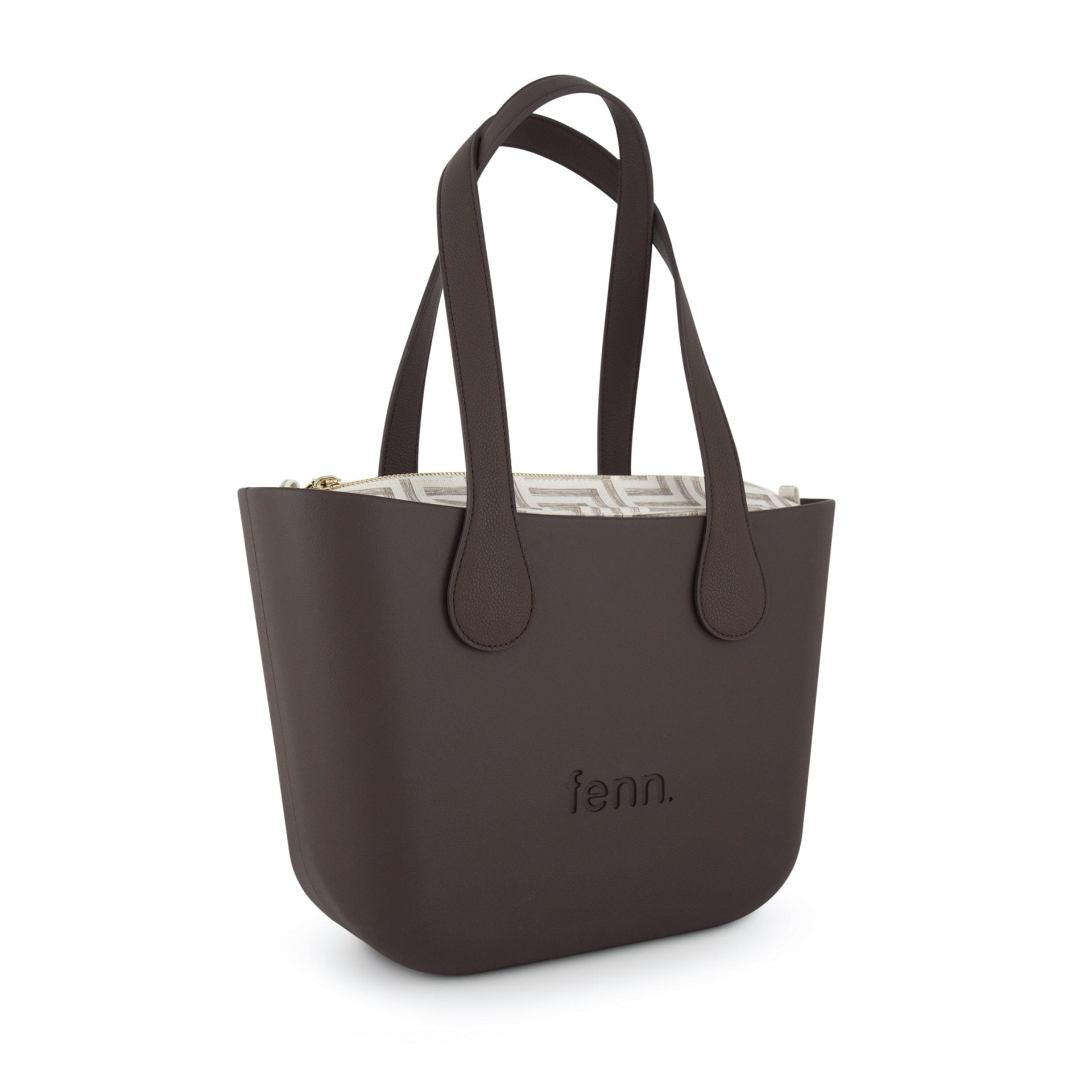 Fenn Gold Zip Printed Canvas Tote Bag In Chocolate