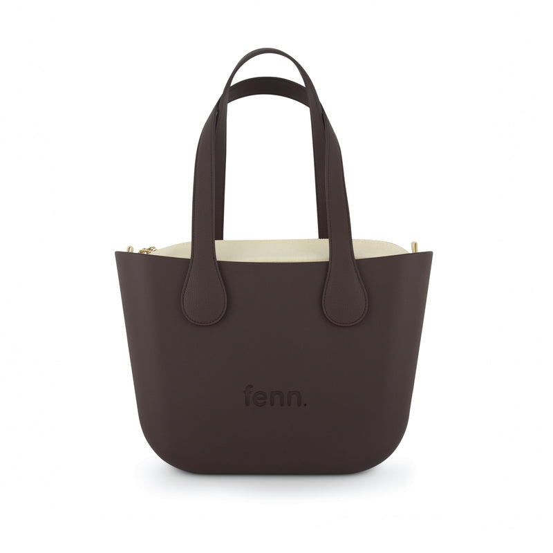 Fenn Gold Zip Plain Canvas Tote Bag In Chocolate