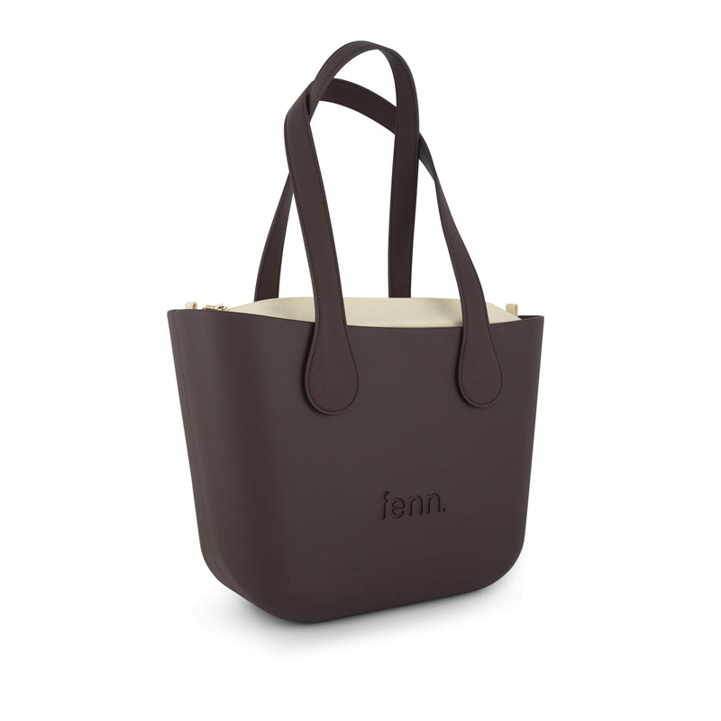 Fenn Gold Zip Plain Canvas Tote Bag In Chocolate