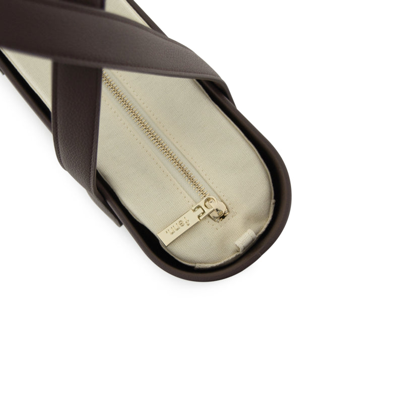 Fenn Gold Zip Plain Canvas Tote Bag In Chocolate
