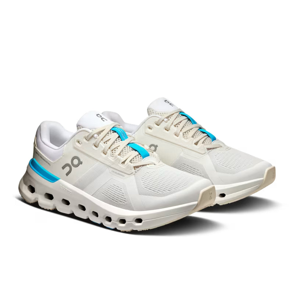 On Womens Cloudrunner 2 Sneakers In White/Horizon