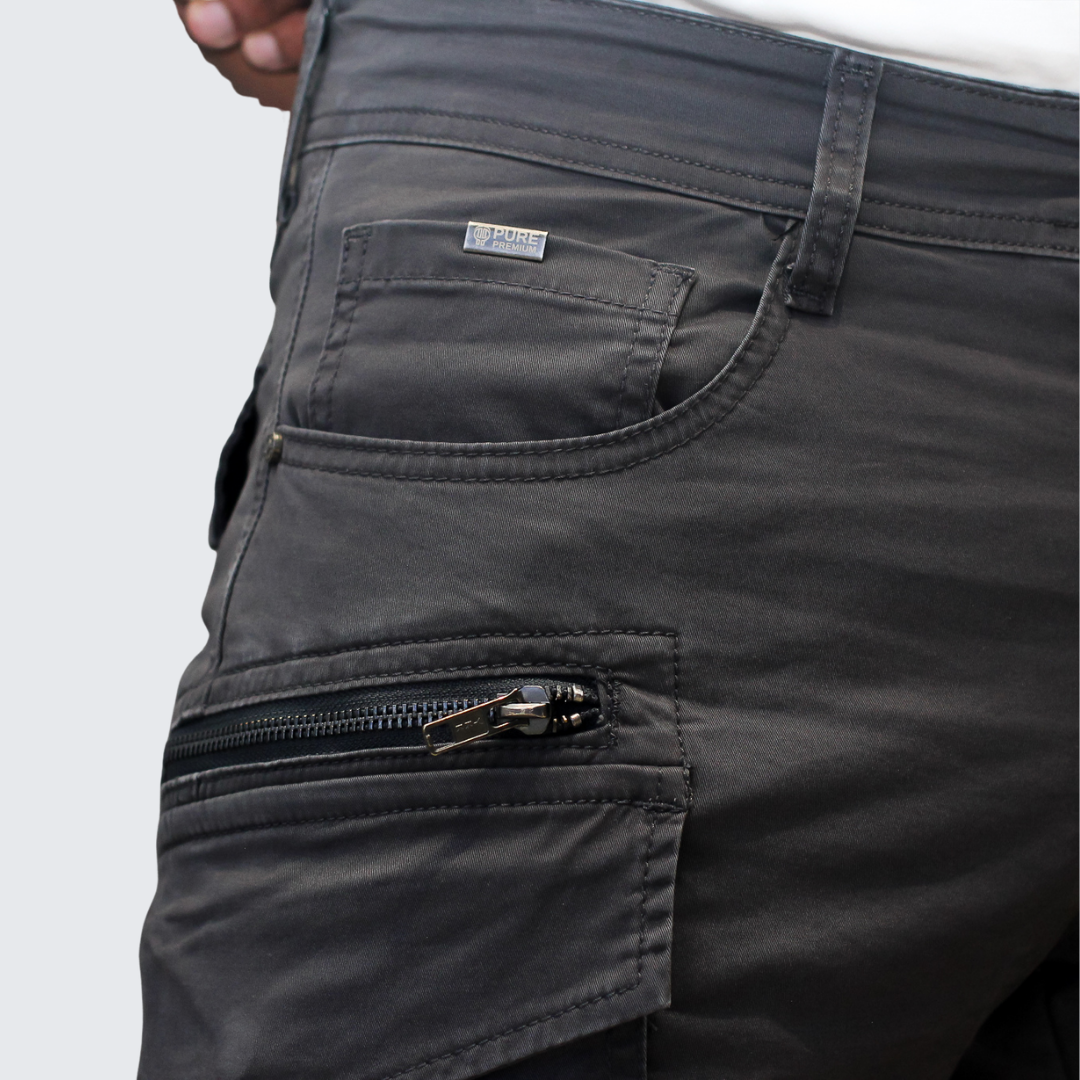 Pure Premium Mens Clive Cargo Pants In Grey