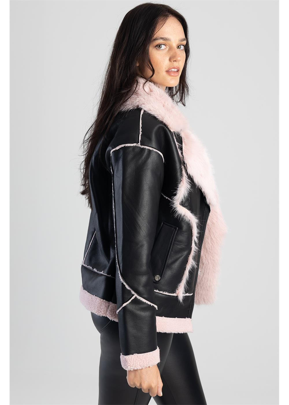 Sissyboy J30298 Faux Shearling Jacket With Faux Far