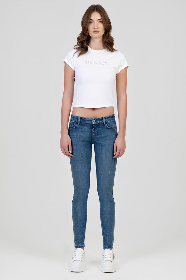 Sissy Boy Womens Super Low Waist Skinny Jean In Medium Vintage