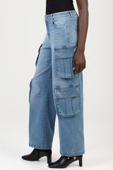 Sissy Boy Womens Mid Waist Cargo Jeans In Medium Vintage