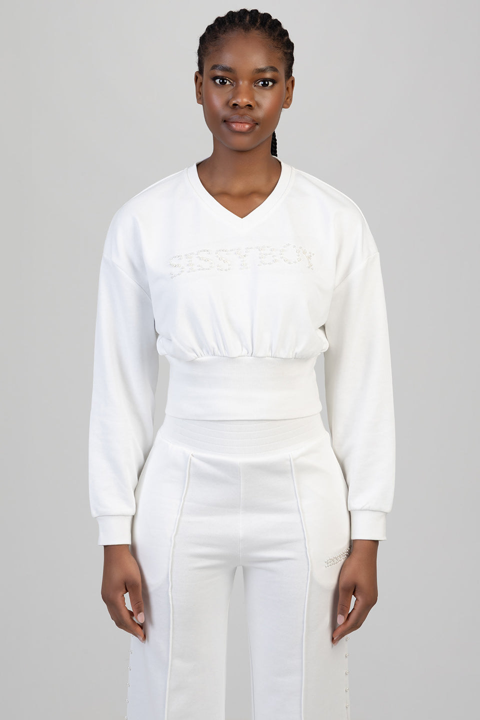 Sissyboy Cross It Sweat Top V-Neck In Off White