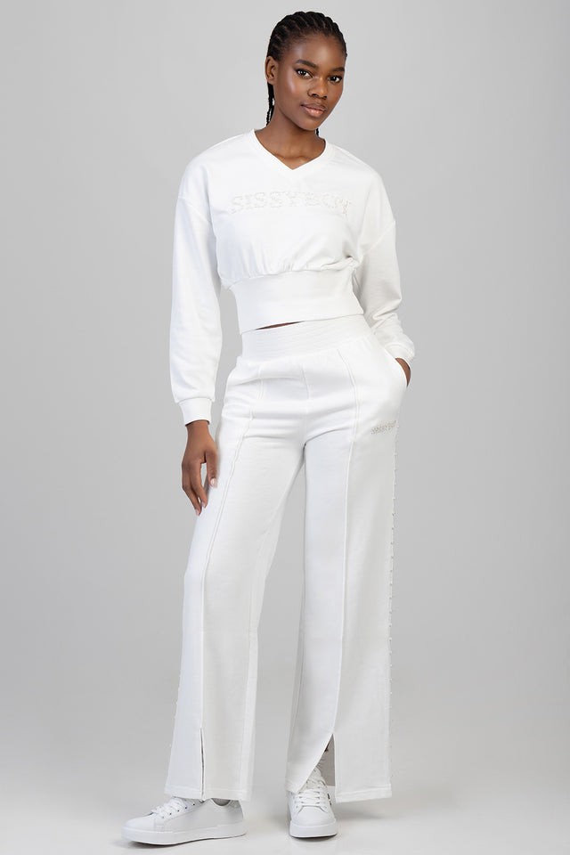 Sissyboy Cross It Sweat Top V-Neck In Off White