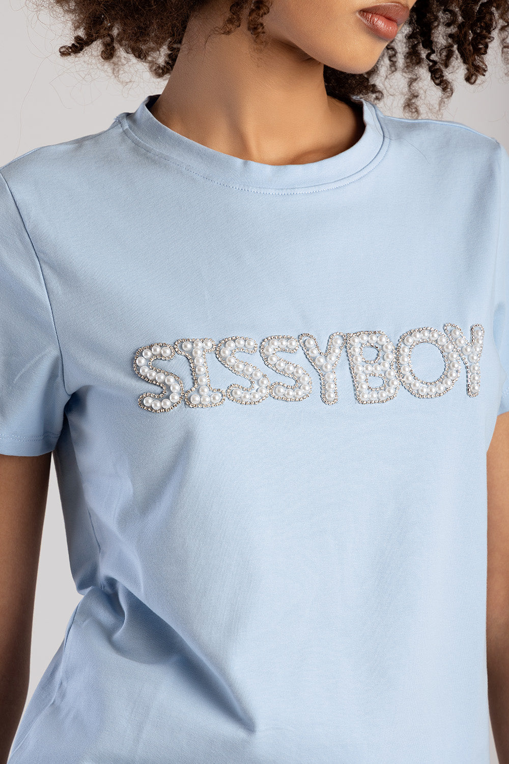 Sissyboy Womens Pearl & Bling Regular Fit T-Shirt In Pale Blue