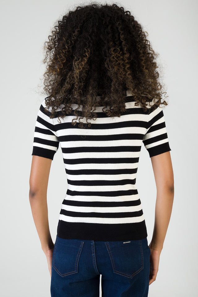Sissy boy Womens Short Sleeve Striped Knit Polo Top