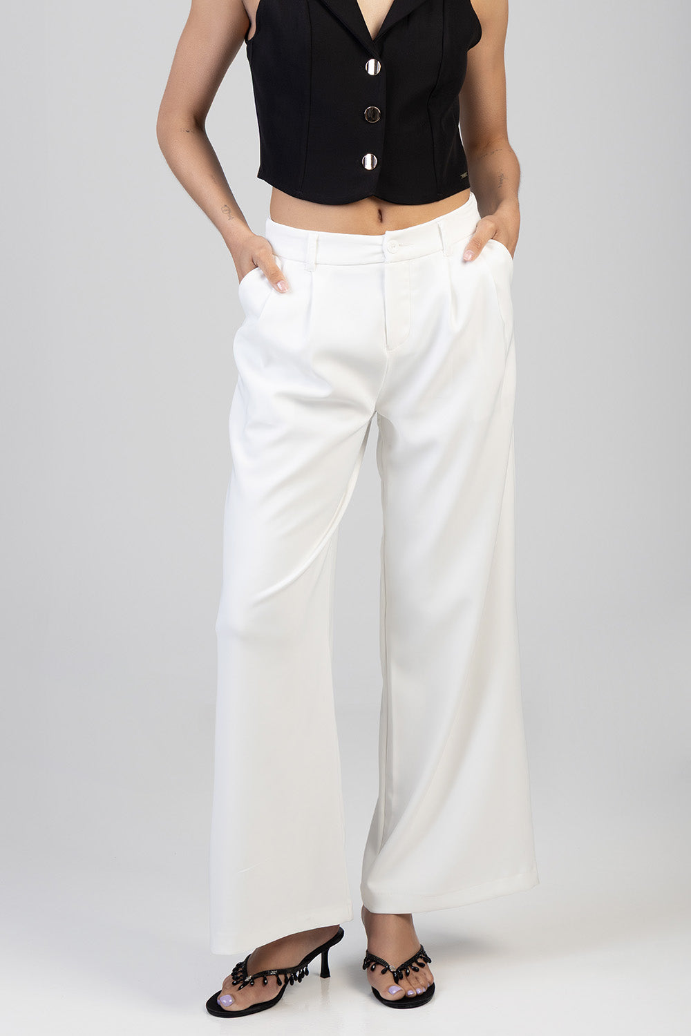Sissy Boy Alice Wide Leg Pleated Trousers In Off White