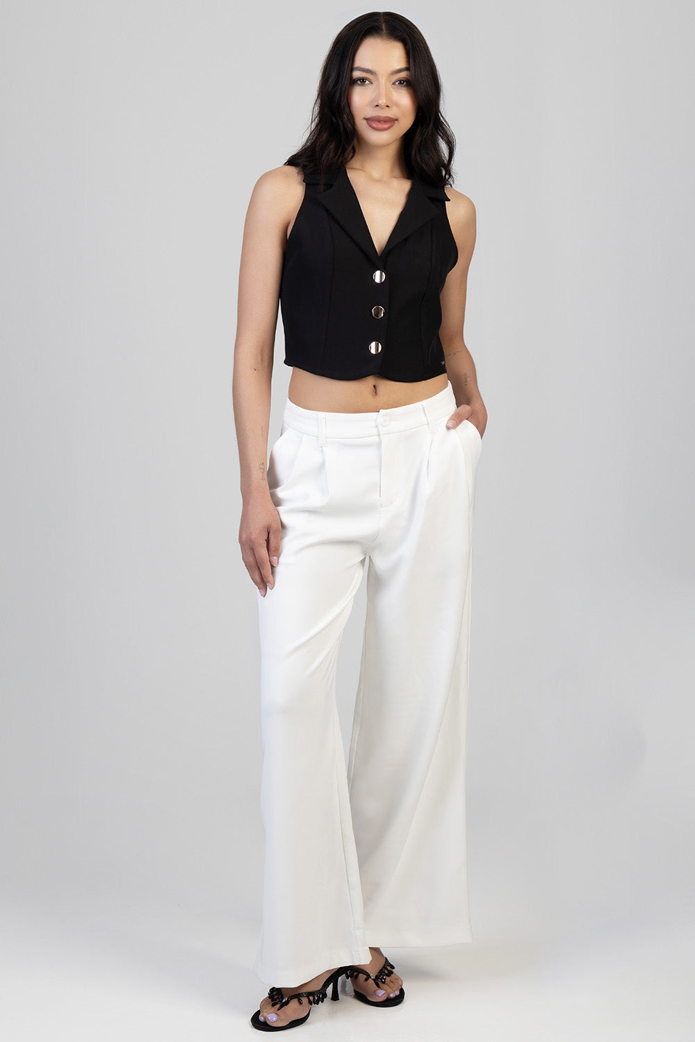 Sissy Boy Alice Wide Leg Pleated Trousers In Off White