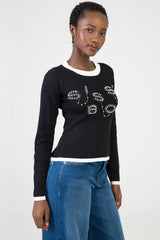 Sissy boy Ladies Long Sleeve Knit Top In Black & White