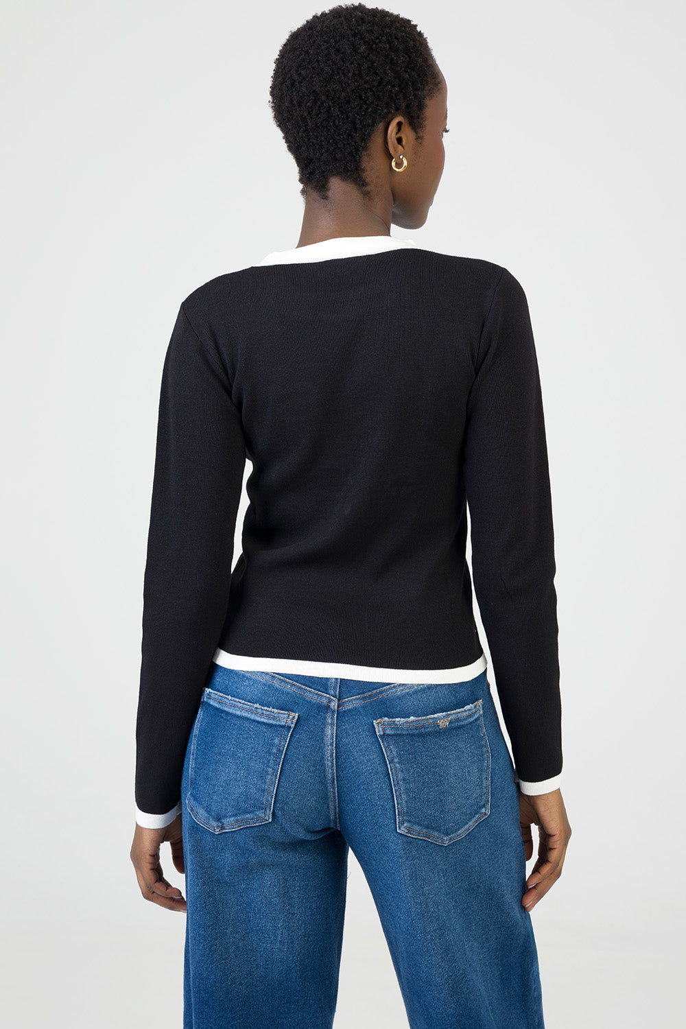 Sissy boy Ladies Long Sleeve Knit Top In Black & White