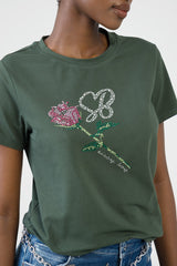 Sissy boy Regular Green T-shirt With Rose Transfer