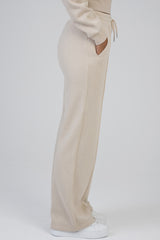 Sissyboy Ladies Glitter Fleece Wide Leg Sweat Pants In Stone